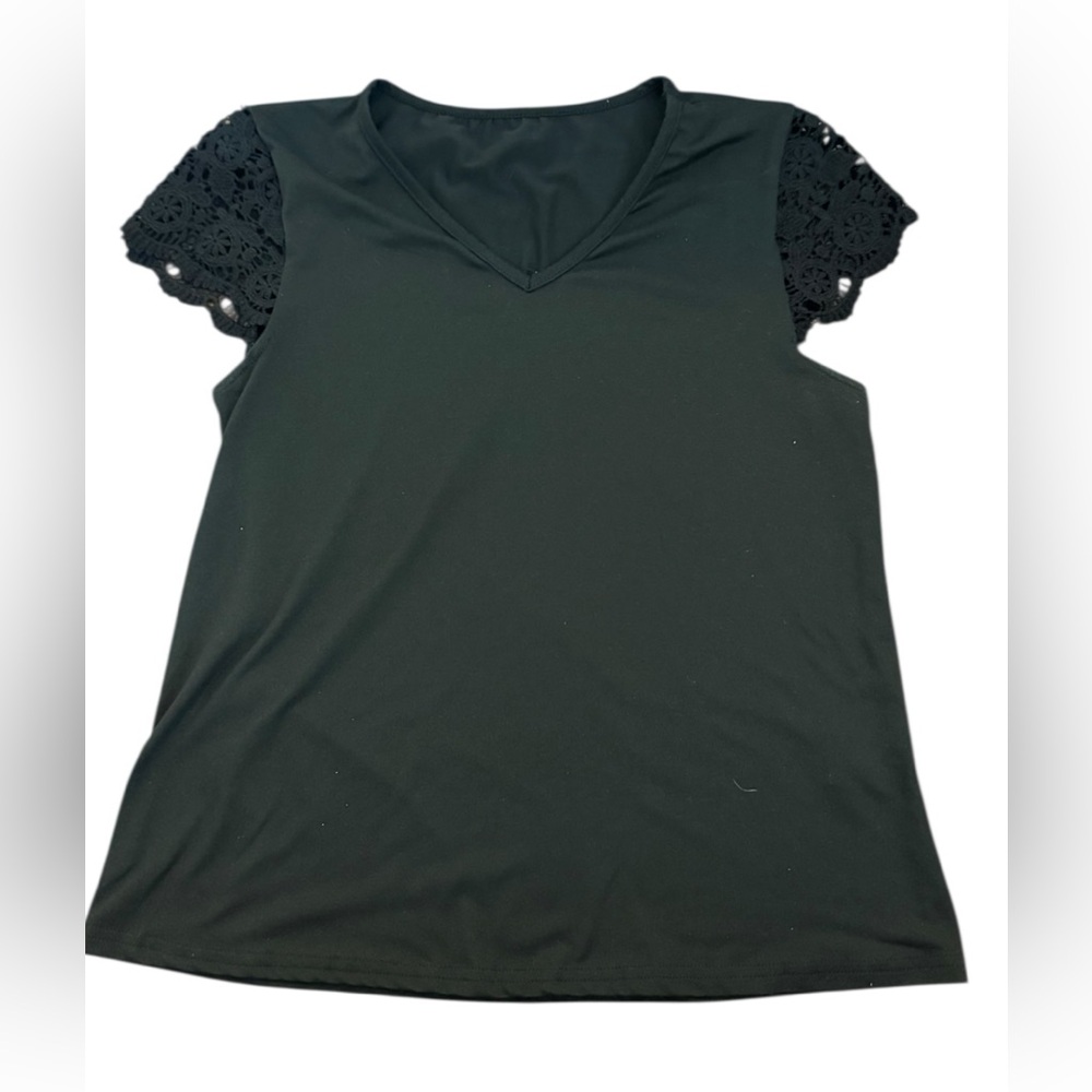 SHEIN Black Crochet Lace Sleeve Top Plus Size M Boho Chic